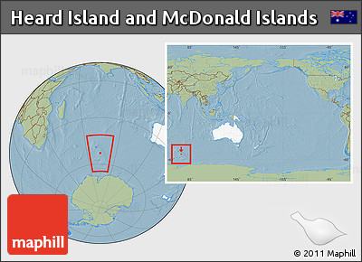 Savanna Style Location Map of Heard Island and McDonald Islands, highlighted continent, within the entire continent, hill shading