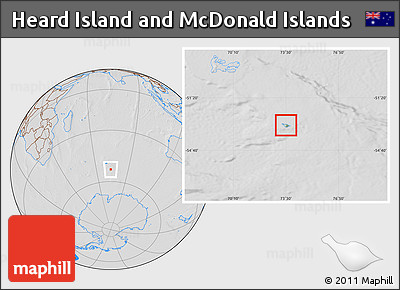 Savanna Style Location Map of Heard Island and McDonald Islands, lighten, desaturated, hill shading