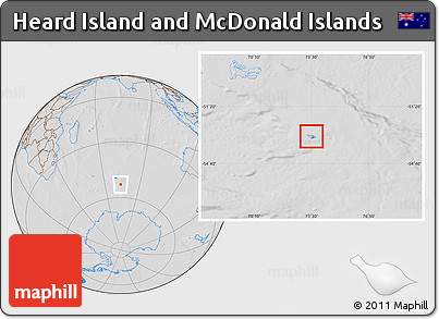 Savanna Style Location Map of Heard Island and McDonald Islands, lighten, desaturated, hill shading