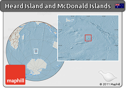 Savanna Style Location Map of Heard Island and McDonald Islands, lighten, semi-desaturated, land only, hill shading
