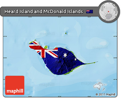 Flag Map of Heard Island and McDonald Islands, physical outside, bathymetry sea, flag centered