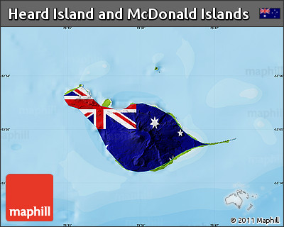 Flag Map of Heard Island and McDonald Islands, physical outside, bathymetry sea, flag centered
