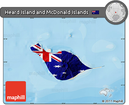 Flag Map of Heard Island and McDonald Islands, shaded relief outside, bathymetry sea, flag rotated