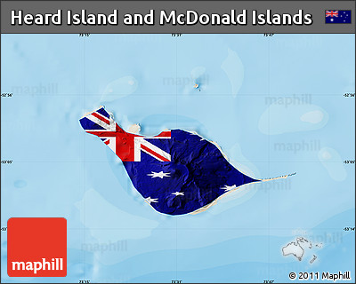Flag Map of Heard Island and McDonald Islands, shaded relief outside, bathymetry sea, flag rotated