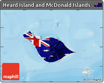 Flag Map of Heard Island and McDonald Islands, shaded relief outside, bathymetry sea, flag rotated
