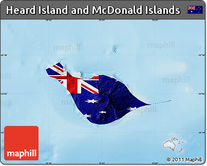 Flag Map of Heard Island and McDonald Islands, single color outside, shaded relief sea, flag rotated