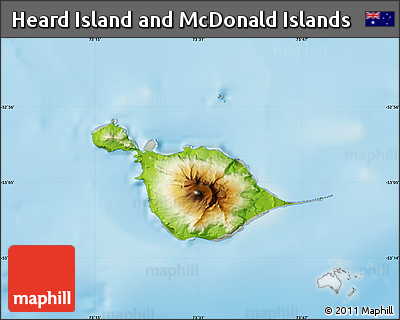Physical Map of Heard Island and McDonald Islands, lighten, semi-desaturated, land only