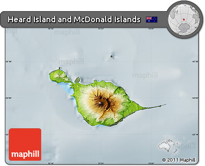 Physical Map of Heard Island and McDonald Islands, semi-desaturated
