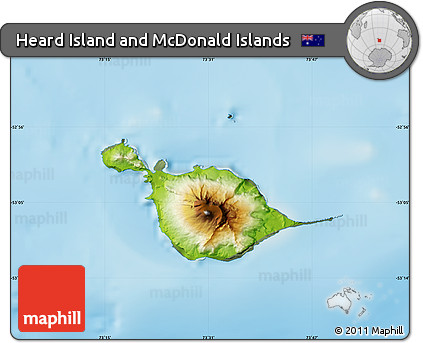 Physical Map of Heard Island and McDonald Islands, semi-desaturated, land only