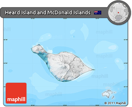 Satellite Map of Heard Island and McDonald Islands, single color outside, bathymetry sea