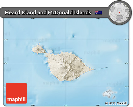 Shaded Relief Map of Heard Island and McDonald Islands, single color outside
