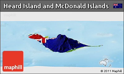 Flag Panoramic Map of Heard Island and McDonald Islands, physical outside, flag centered