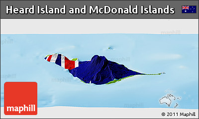 Flag Panoramic Map of Heard Island and McDonald Islands, physical outside, flag aligned to the middle