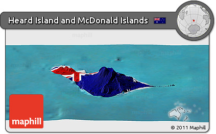 Flag Panoramic Map of Heard Island and McDonald Islands, satellite outside, flag centered