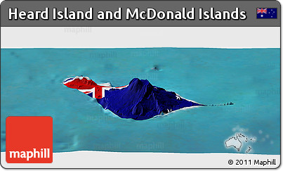 Flag Panoramic Map of Heard Island and McDonald Islands, satellite outside, flag centered