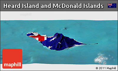 Flag Panoramic Map of Heard Island and McDonald Islands, satellite outside, flag rotated