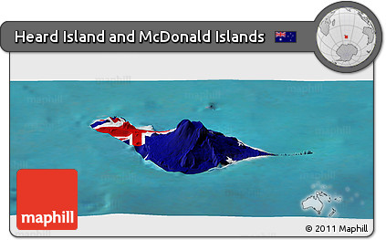 Flag Panoramic Map of Heard Island and McDonald Islands, single color outside, satellite sea