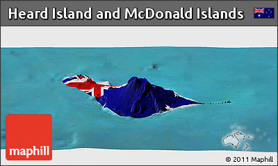 Flag Panoramic Map of Heard Island and McDonald Islands, single color outside, satellite sea