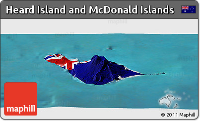 Flag Panoramic Map of Heard Island and McDonald Islands, single color outside, satellite sea