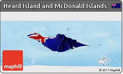 Flag Panoramic Map of Heard Island and McDonald Islands, single color outside, shaded relief sea