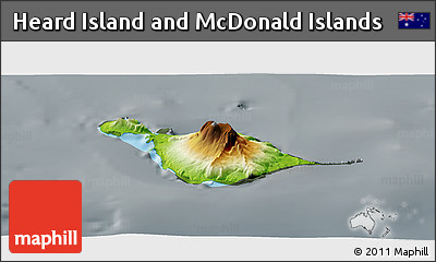 Physical Panoramic Map of Heard Island and McDonald Islands, darken, semi-desaturated