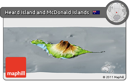 Physical Panoramic Map of Heard Island and McDonald Islands, darken, semi-desaturated