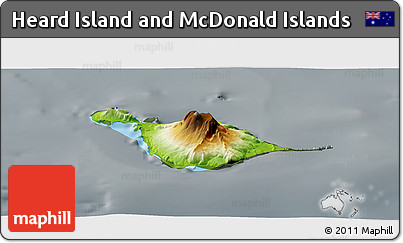 Physical Panoramic Map of Heard Island and McDonald Islands, darken, semi-desaturated