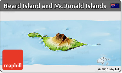 Physical Panoramic Map of Heard Island and McDonald Islands, darken, semi-desaturated, land only