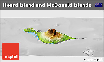 Physical Panoramic Map of Heard Island and McDonald Islands, desaturated