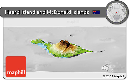 Physical Panoramic Map of Heard Island and McDonald Islands, desaturated