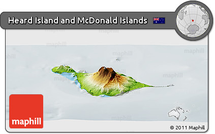 Physical Panoramic Map of Heard Island and McDonald Islands, lighten, semi-desaturated