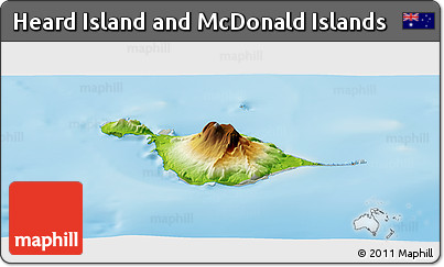 Physical Panoramic Map of Heard Island and McDonald Islands, lighten, semi-desaturated, land only