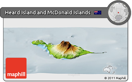 Physical Panoramic Map of Heard Island and McDonald Islands, semi-desaturated