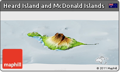 Physical Panoramic Map of Heard Island and McDonald Islands, semi-desaturated