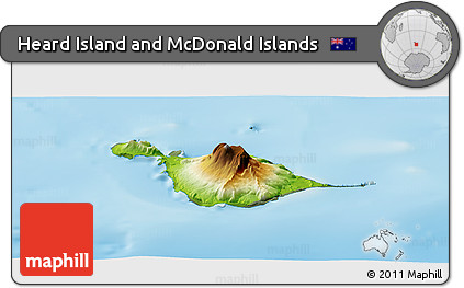 Physical Panoramic Map of Heard Island and McDonald Islands, semi-desaturated, land only