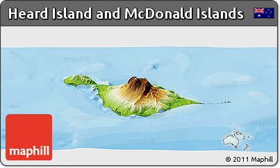 Physical Panoramic Map of Heard Island and McDonald Islands, single color outside, bathymetry sea, shaded relief sea