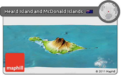 Physical Panoramic Map of Heard Island and McDonald Islands, single color outside, satellite sea