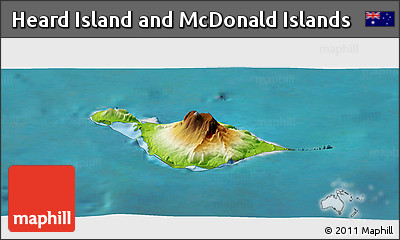 Physical Panoramic Map of Heard Island and McDonald Islands, single color outside, satellite sea
