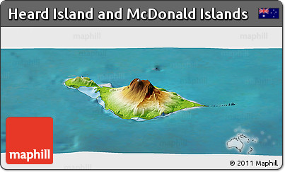 Physical Panoramic Map of Heard Island and McDonald Islands, single color outside, satellite sea