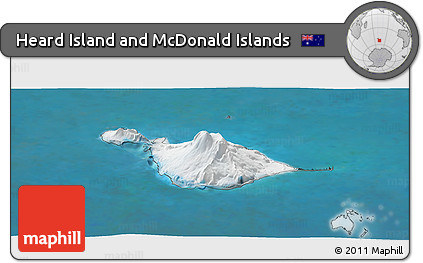 Satellite Panoramic Map of Heard Island and McDonald Islands, semi-desaturated, land only