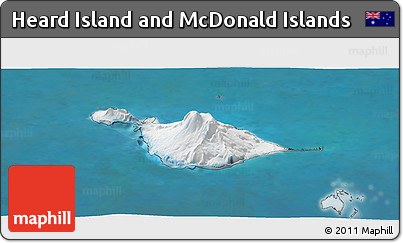 Satellite Panoramic Map of Heard Island and McDonald Islands, semi-desaturated, land only