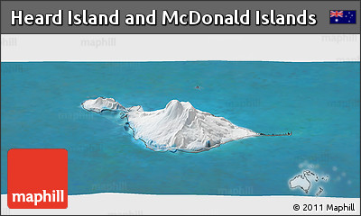 Satellite Panoramic Map of Heard Island and McDonald Islands, semi-desaturated, land only