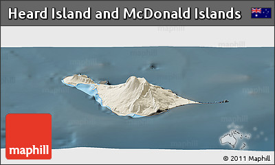 Shaded Relief Panoramic Map of Heard Island and McDonald Islands, darken