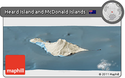 Shaded Relief Panoramic Map of Heard Island and McDonald Islands, darken