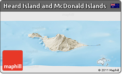 Shaded Relief Panoramic Map of Heard Island and McDonald Islands