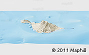 Shaded Relief Panoramic Map of Heard Island and McDonald Islands, lighten, desaturated, land only