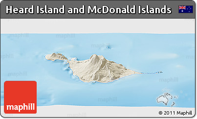 Shaded Relief Panoramic Map of Heard Island and McDonald Islands, lighten, land only