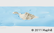 Shaded Relief Panoramic Map of Heard Island and McDonald Islands, lighten, semi-desaturated, land only
