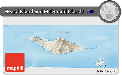 Shaded Relief Panoramic Map of Heard Island and McDonald Islands, single color outside