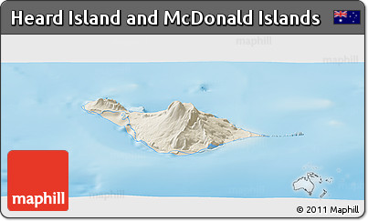Shaded Relief Panoramic Map of Heard Island and McDonald Islands, single color outside